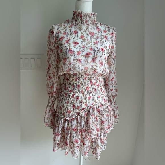 Princess Polly Dresses & Skirts - Princess Polly Floral Smocked Ruffle Layered Skirt Long Sleeve Dress ~ Size 2